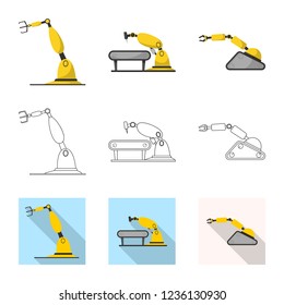 Vector illustration of robot and factory icon. Set of robot and space stock symbol for web.