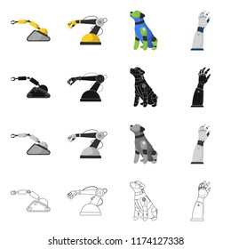 Vector illustration of robot and factory logo. Set of robot and space vector icon for stock.