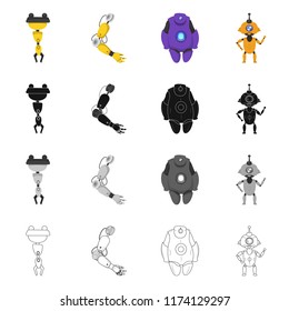 Vector illustration of robot and factory logo. Set of robot and space stock symbol for web.