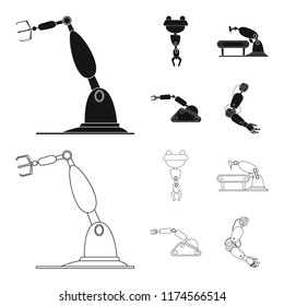 Vector illustration of robot and factory logo. Set of robot and space stock symbol for web.