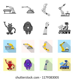 Vector illustration of robot and factory logo. Set of robot and space vector icon for stock.