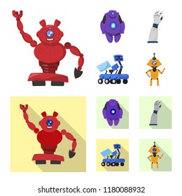 Vector illustration of robot and factory logo. Set of robot and space vector icon for stock.