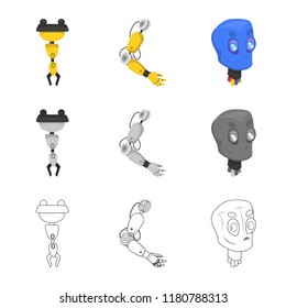 Vector illustration of robot and factory logo. Collection of robot and space stock symbol for web.