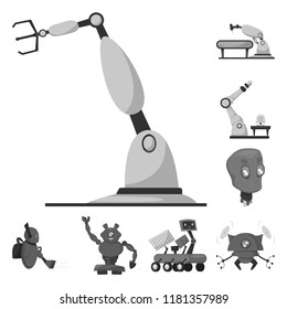 Vector illustration of robot and factory logo. Collection of robot and space stock symbol for web.