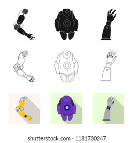 Vector illustration of robot and factory logo. Set of robot and space stock symbol for web.