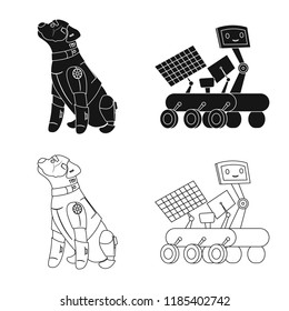 Vector illustration of robot and factory logo. Set of robot and space stock symbol for web.