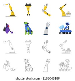 Vector illustration of robot and factory logo. Collection of robot and space vector icon for stock.