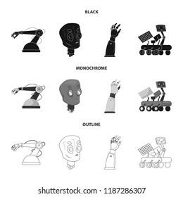 Vector illustration of robot and factory logo. Collection of robot and space vector icon for stock.