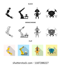 Vector illustration of robot and factory logo. Collection of robot and space vector icon for stock.