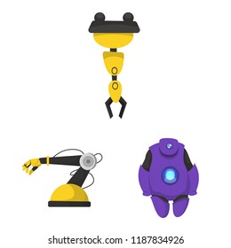 Vector illustration of robot and factory logo. Set of robot and space stock symbol for web.