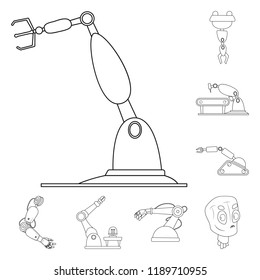 Vector illustration of robot and factory logo. Set of robot and space vector icon for stock.