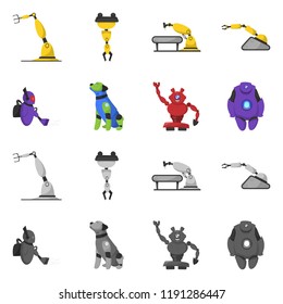Vector illustration of robot and factory logo. Collection of robot and space vector icon for stock.
