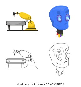 Vector illustration of robot and factory logo. Set of robot and space vector icon for stock.