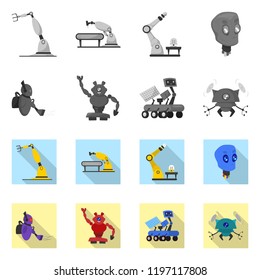 Vector illustration of robot and factory logo. Set of robot and space stock vector illustration.