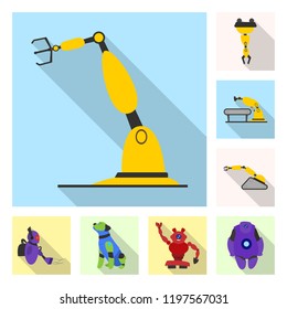 Vector illustration of robot and factory logo. Collection of robot and space vector icon for stock.