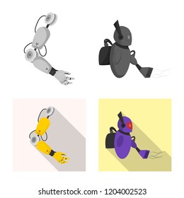 Vector illustration of robot and factory logo. Set of robot and space stock symbol for web.
