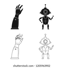 Vector illustration of robot and factory logo. Set of robot and space vector icon for stock.