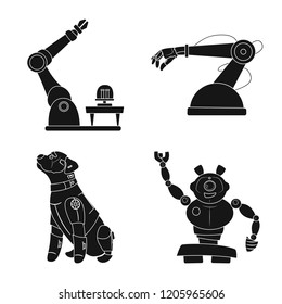 Vector illustration of robot and factory logo. Collection of robot and space stock symbol for web.