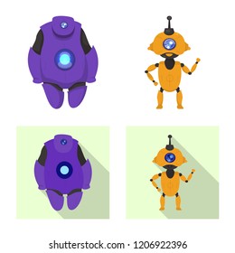 Vector illustration of robot and factory logo. Set of robot and space vector icon for stock.