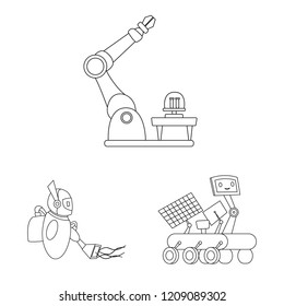 Vector illustration of robot and factory logo. Set of robot and space stock symbol for web.