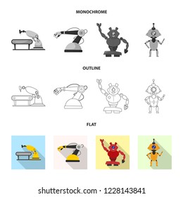 Vector illustration of robot and factory logo. Collection of robot and space stock vector illustration.
