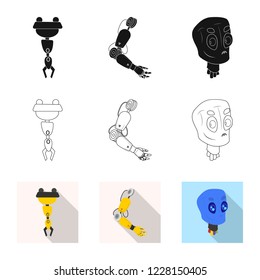 Vector illustration of robot and factory logo. Set of robot and space stock symbol for web.