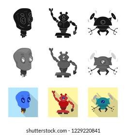 Vector illustration of robot and factory logo. Collection of robot and space stock symbol for web.