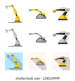 Vector illustration of robot and factory logo. Collection of robot and space stock symbol for web.
