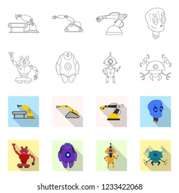 Vector illustration of robot and factory logo. Collection of robot and space stock symbol for web.