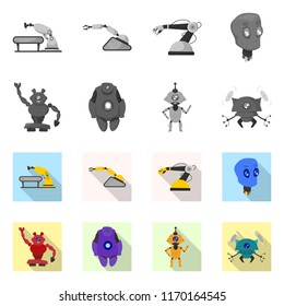 Vector illustration of robot and factory sign. Set of robot and space vector icon for stock.