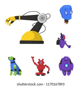 Vector illustration of robot and factory sign. Collection of robot and space vector icon for stock.
