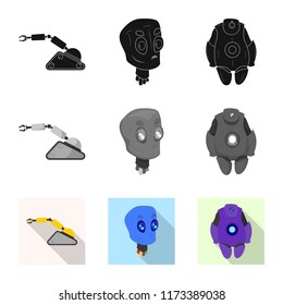 Vector illustration of robot and factory sign. Collection of robot and space stock symbol for web.