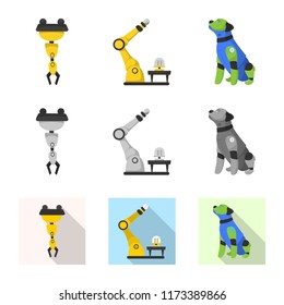 Vector illustration of robot and factory sign. Collection of robot and space stock vector illustration.