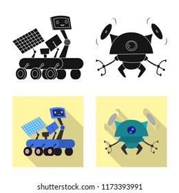 Vector illustration of robot and factory sign. Collection of robot and space stock symbol for web.