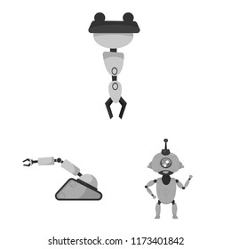 Vector illustration of robot and factory sign. Set of robot and space vector icon for stock.
