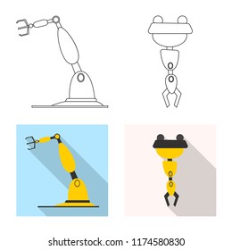 Vector illustration of robot and factory sign. Set of robot and space stock symbol for web.
