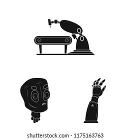 Vector illustration of robot and factory sign. Collection of robot and space stock vector illustration.