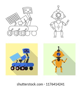 Vector illustration of robot and factory sign. Collection of robot and space stock symbol for web.