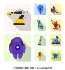 Vector illustration of robot and factory sign. Set of robot and space stock symbol for web.