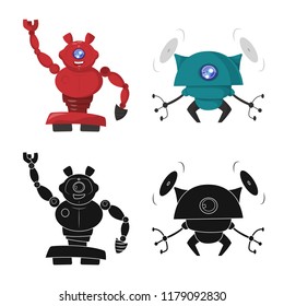 Vector illustration of robot and factory sign. Set of robot and space vector icon for stock.