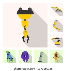Vector illustration of robot and factory sign. Set of robot and space stock vector illustration.