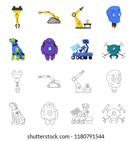 Vector illustration of robot and factory sign. Set of robot and space stock vector illustration.