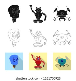 Vector illustration of robot and factory sign. Collection of robot and space vector icon for stock.