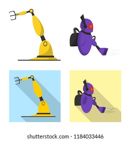 Vector illustration of robot and factory sign. Set of robot and space stock symbol for web.