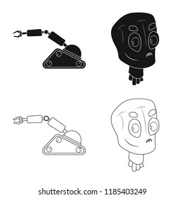Vector illustration of robot and factory sign. Set of robot and space vector icon for stock.