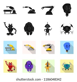 Vector illustration of robot and factory sign. Collection of robot and space stock vector illustration.