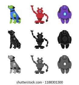 Vector illustration of robot and factory sign. Collection of robot and space vector icon for stock.