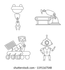 Vector illustration of robot and factory sign. Set of robot and space stock vector illustration.