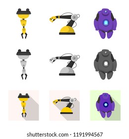 Vector illustration of robot and factory sign. Collection of robot and space stock symbol for web.