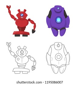 Vector illustration of robot and factory sign. Set of robot and space vector icon for stock.